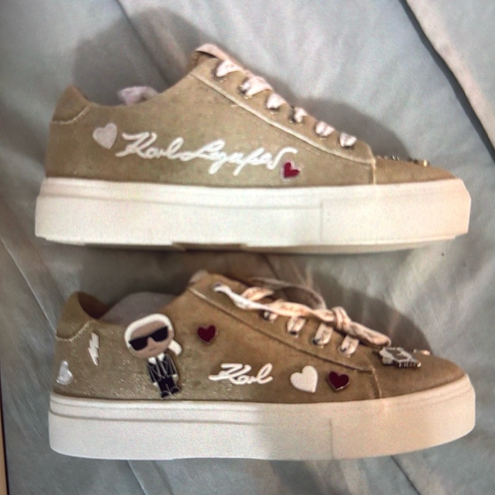 Karl Lagerfeld Tan and White Sneakers
